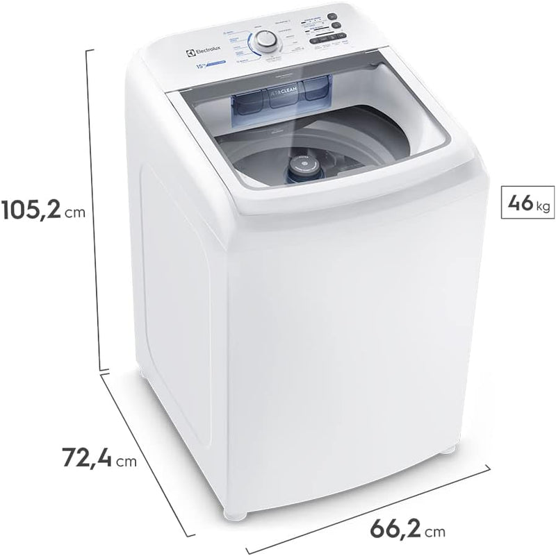 Máquina de Lavar Electrolux 15kg Branca Essential Care com Cesto Inox e Jet&Clean (LED15) - 127V