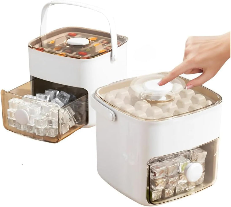 Forma de Gelo 2 em 1 com Dispenser, 48 Cubos, 16x15x14,5cm, Branco, com Pegador