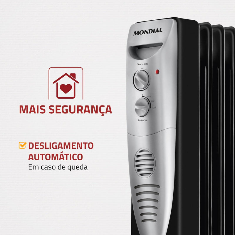 Aquecedor a Óleo, Mondial, Preto/Prata, 1500W, 110V - A-06