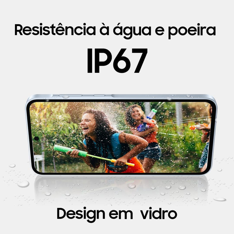 Samsung Galaxy A35 5G, Câmera Tripla Traseira de até 50MP, Selfie de 13MP, Nightography, Apagador de objetos, Design em vidro e IP67, Tela Super AMOLED de 6.6" 120Hz Vision Booster, 128GB - Azul Claro