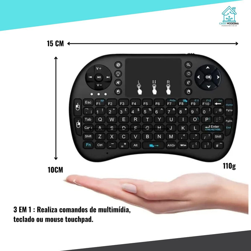 Mini Teclado Wireless Keyboard com Touchpad Com Led Usb Android Console e Tv