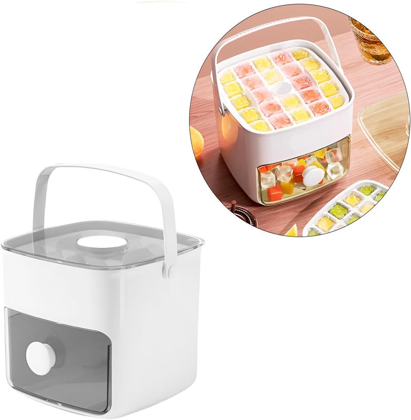 Forma de Gelo 2 em 1 com Dispenser, 48 Cubos, 16x15x14,5cm, Branco, com Pegador