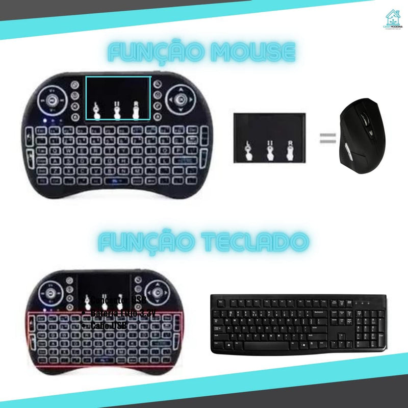 Mini Teclado Wireless Keyboard com Touchpad Com Led Usb Android Console e Tv