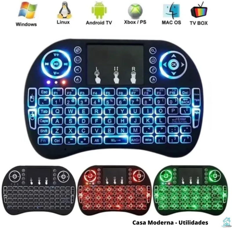 Mini Teclado Wireless Keyboard com Touchpad Com Led Usb Android Console e Tv