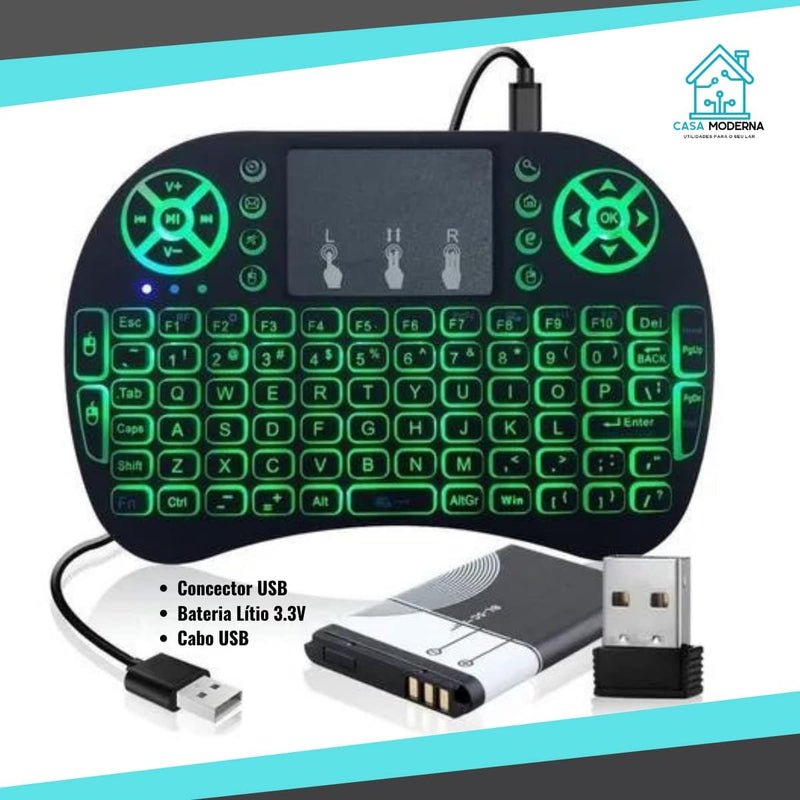 Mini Teclado Wireless Keyboard com Touchpad Com Led Usb Android Console e Tv