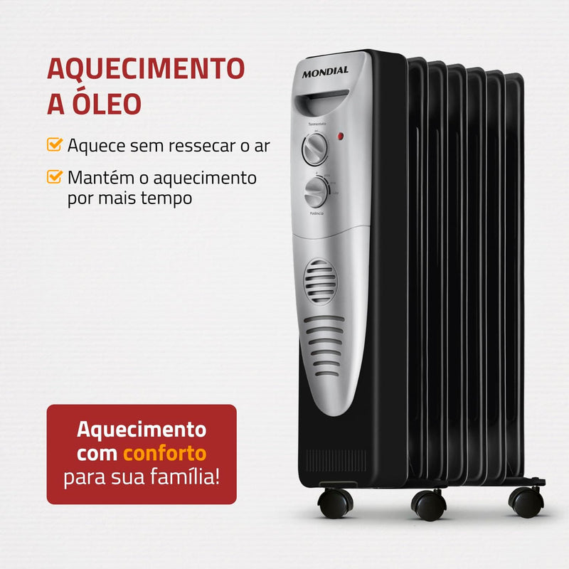 Aquecedor a Óleo, Mondial, Preto/Prata, 1500W, 110V - A-06