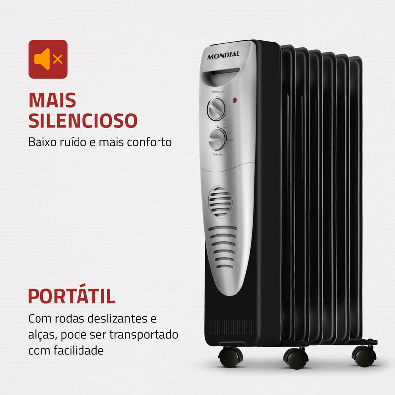 Aquecedor a Óleo, Mondial, Preto/Prata, 1500W, 110V - A-06