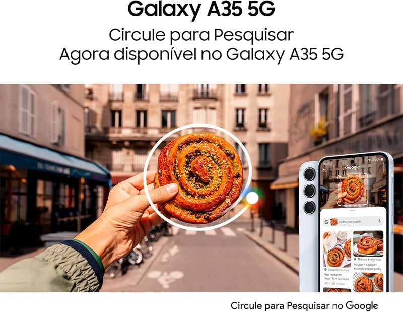 Samsung Galaxy A35 5G, Câmera Tripla Traseira de até 50MP, Selfie de 13MP, Nightography, Apagador de objetos, Design em vidro e IP67, Tela Super AMOLED de 6.6" 120Hz Vision Booster, 128GB - Azul Claro