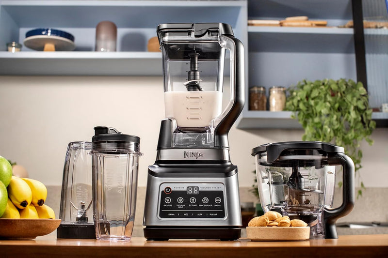 NINJA LIQUIDIFICADOR 1200 W, 5 Funções para Smoothies, Picar, Massa e Mais com Auto IQ, Jarra 2,2L, Jarra de Processador de 2L e 1 Copo para Levar, Preto