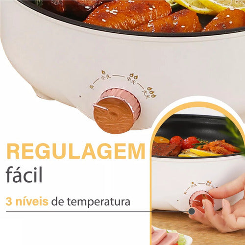 Panela Elétrica Portátil Grill Antiaderente Grande 26cm 600w