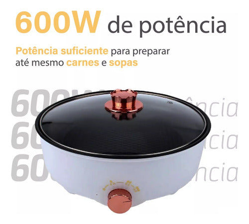 Panela Elétrica Portátil Grill Antiaderente Grande 26cm 600w