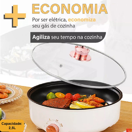 Panela Elétrica Portátil Grill Antiaderente Grande 26cm 600w