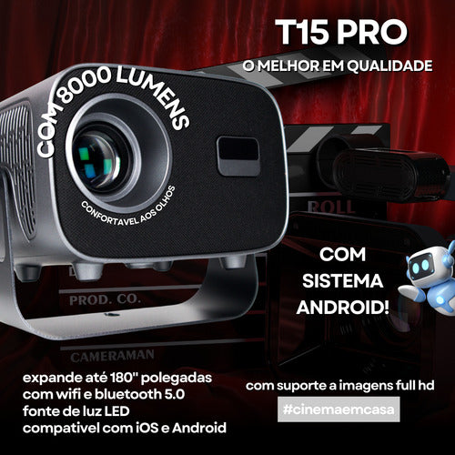 Projetor Portatil Android 1080p 4k Wifi Foco Automático