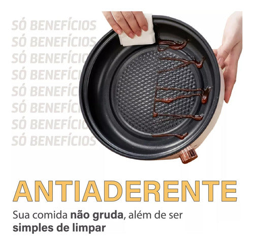 Panela Elétrica Portátil Grill Antiaderente Grande 26cm 600w