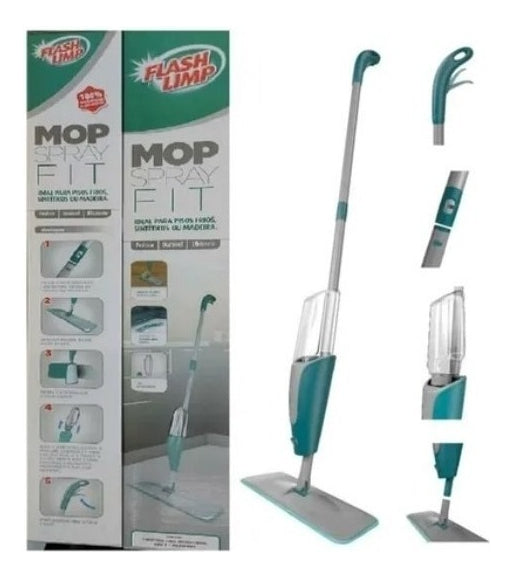 Mop Spray Fit Vassoura Rodo Magico Flash Limp Limpeza Cor Cinza/Verde
