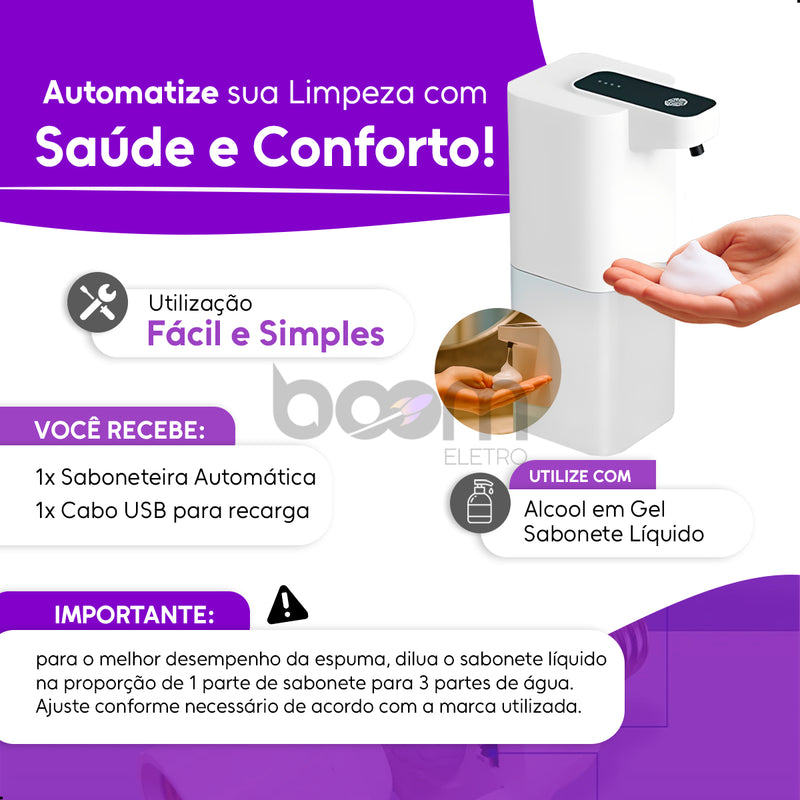 Saboneteira Dispenser Espuma Automática Sensor Boom Eletro - Touch - Seleção De 4 Níveis Através Do Touch