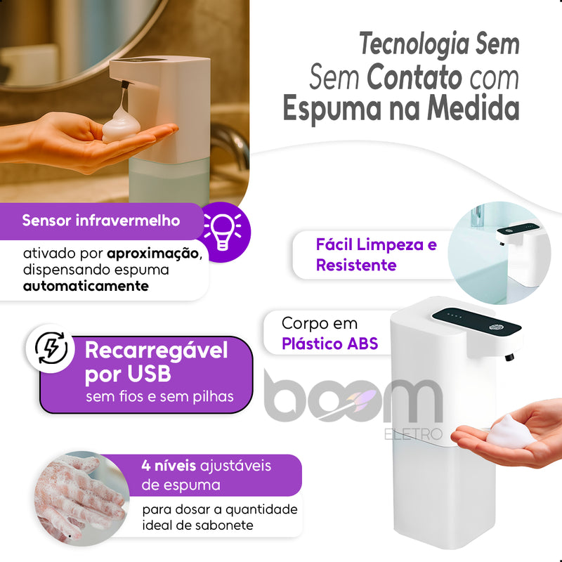 Saboneteira Dispenser Espuma Automática Sensor Boom Eletro - Touch - Seleção De 4 Níveis Através Do Touch