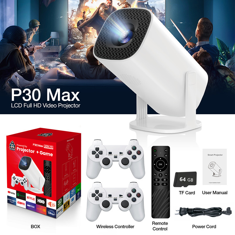 Projetor Portátil P30 para Jogos – Ideal para Uso Diurno, Perfeito para Dormitórios e Ambientes Externos, Dispensa Cortina