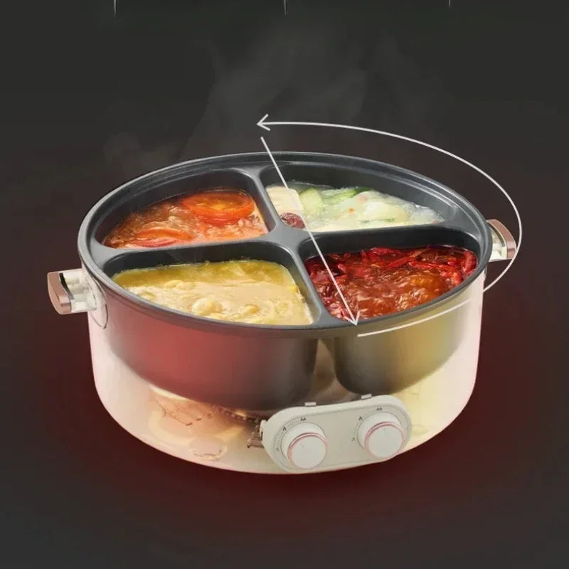 Panela Elétrica Multifuncional Colorida em Formato de Pato-Mandarim com Quatro Divisórias, Capacidade de 6 Litros, Integrada para Uso Doméstico.