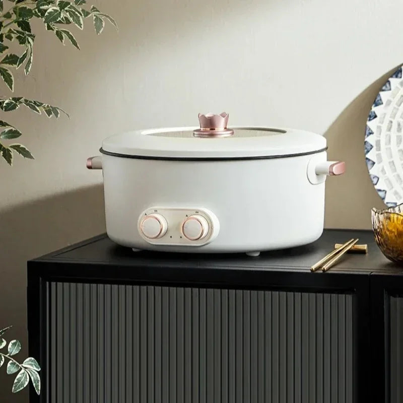 Panela Elétrica Multifuncional Colorida em Formato de Pato-Mandarim com Quatro Divisórias, Capacidade de 6 Litros, Integrada para Uso Doméstico.