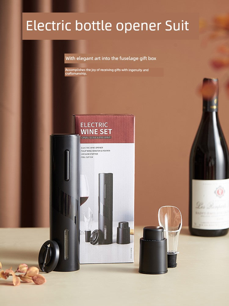Abridor Elétrico de Garrafa de Vinho com Tampa e Saca-Rolhas Automático – Kit Prático para Casa