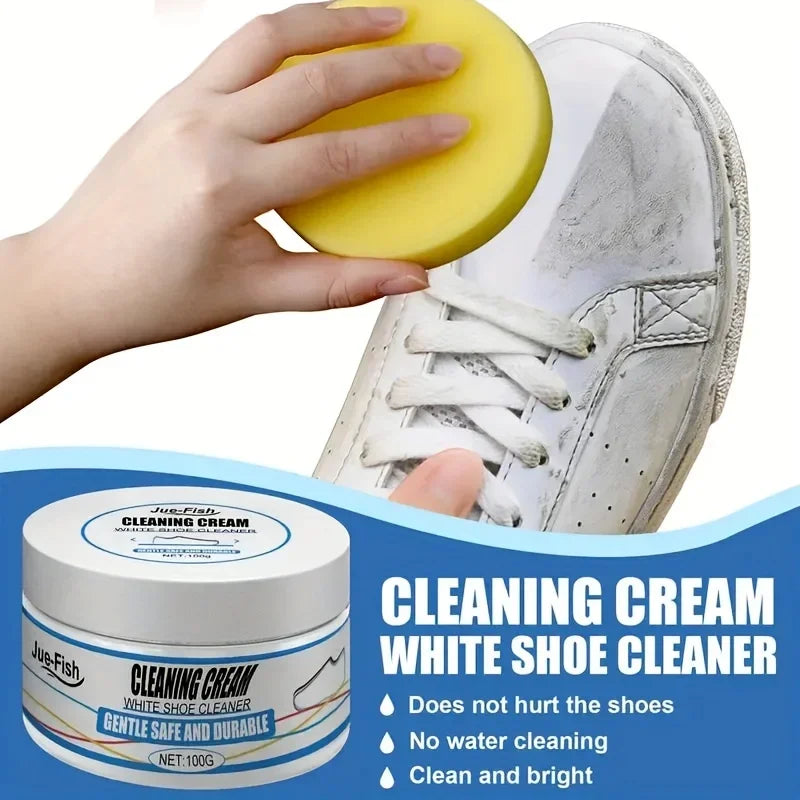 Easy No-Rinse Instant White Shoe Cleaner Cream - Safe for Sneakers, Canvas, Faux Leather Stain Remover & Whitening
