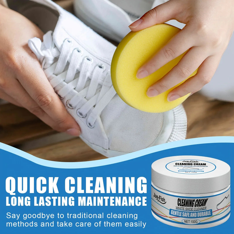 Easy No-Rinse Instant White Shoe Cleaner Cream - Safe for Sneakers, Canvas, Faux Leather Stain Remover & Whitening