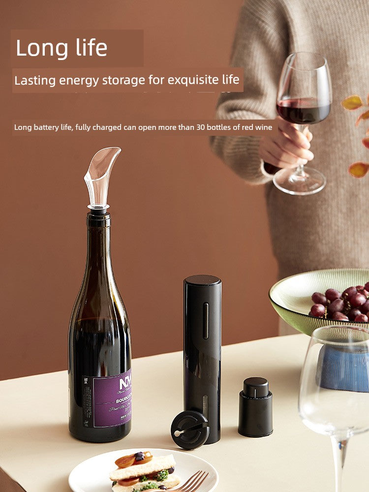 Abridor Elétrico de Garrafa de Vinho com Tampa e Saca-Rolhas Automático – Kit Prático para Casa
