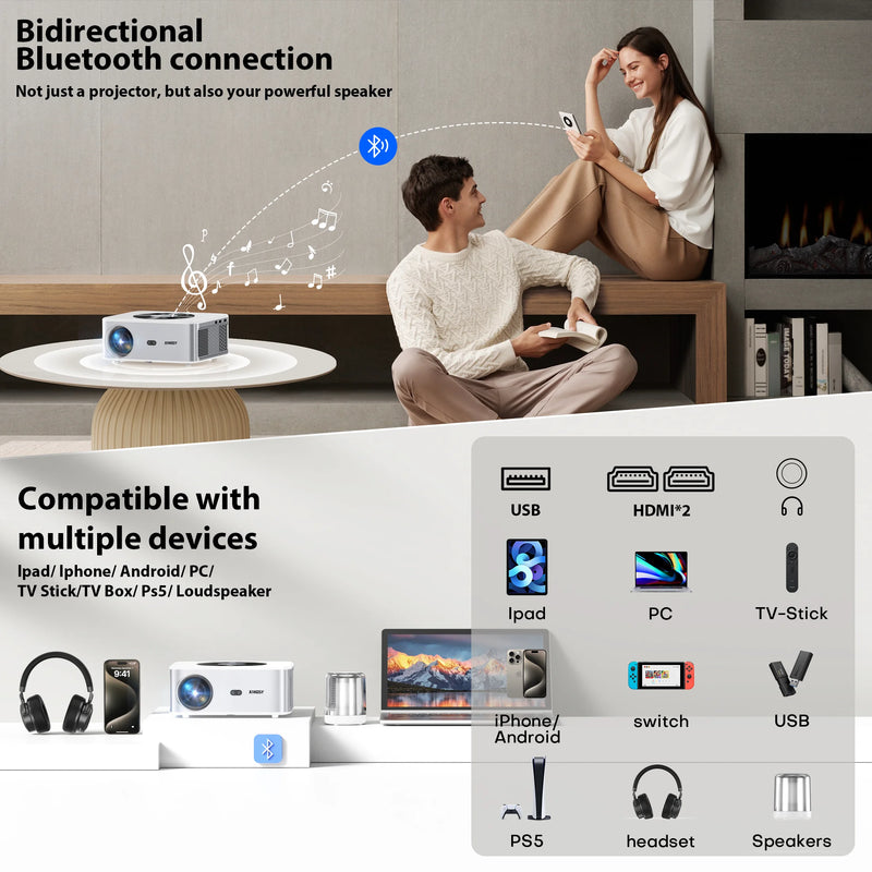 Projetor Inteligente XIWBSY 2025 30000 Lúmens 4K Auto Foco, Projetor LED com Wifi 6, Vídeo Home Theater, Bluetooth, Beamer Portátil, Projetor