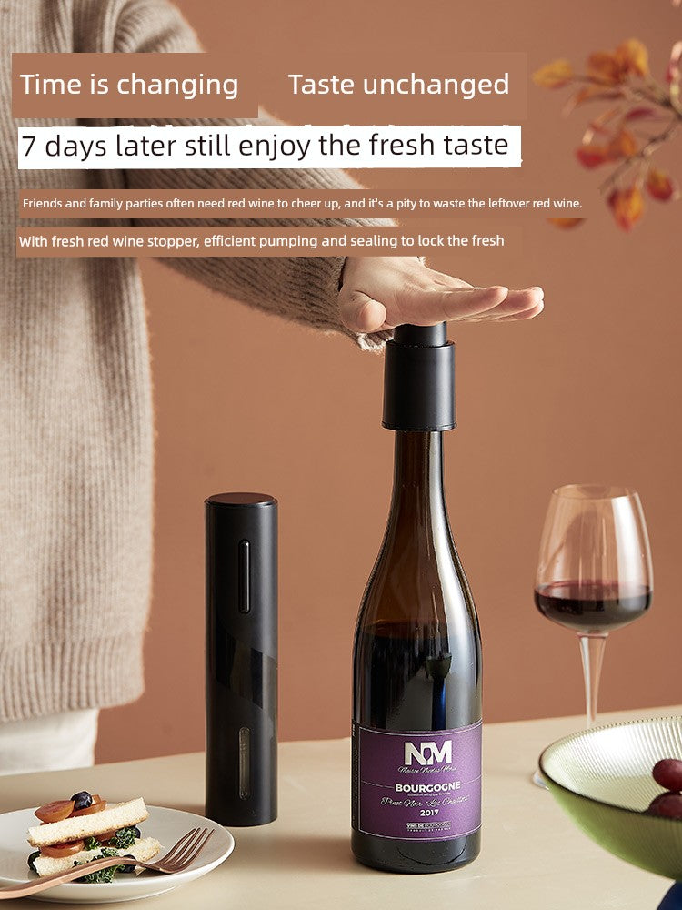 Abridor Elétrico de Garrafa de Vinho com Tampa e Saca-Rolhas Automático – Kit Prático para Casa