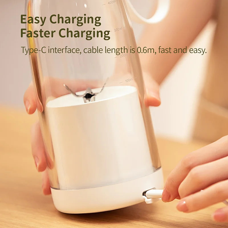 Liquidificador Portátil 500ml 2400mAh Sem Fio para Frutas – USB Juicer para Sucos Naturais – Copo Misturador com 6 Lâminas para Alimentos, Milkshake e Gelo