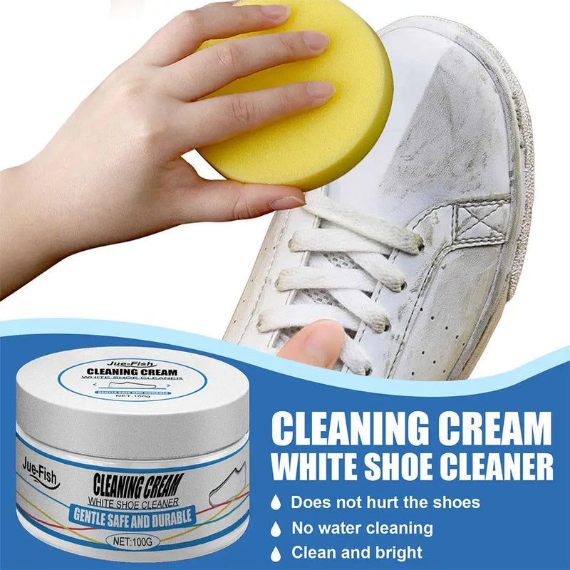 “Creme de Limpeza para Sapatos Brancos com Esponja – Removedor de Manchas, Creme Clareador para Sapatos, Limpeza Multiuso para Sapatos e Tênis.”