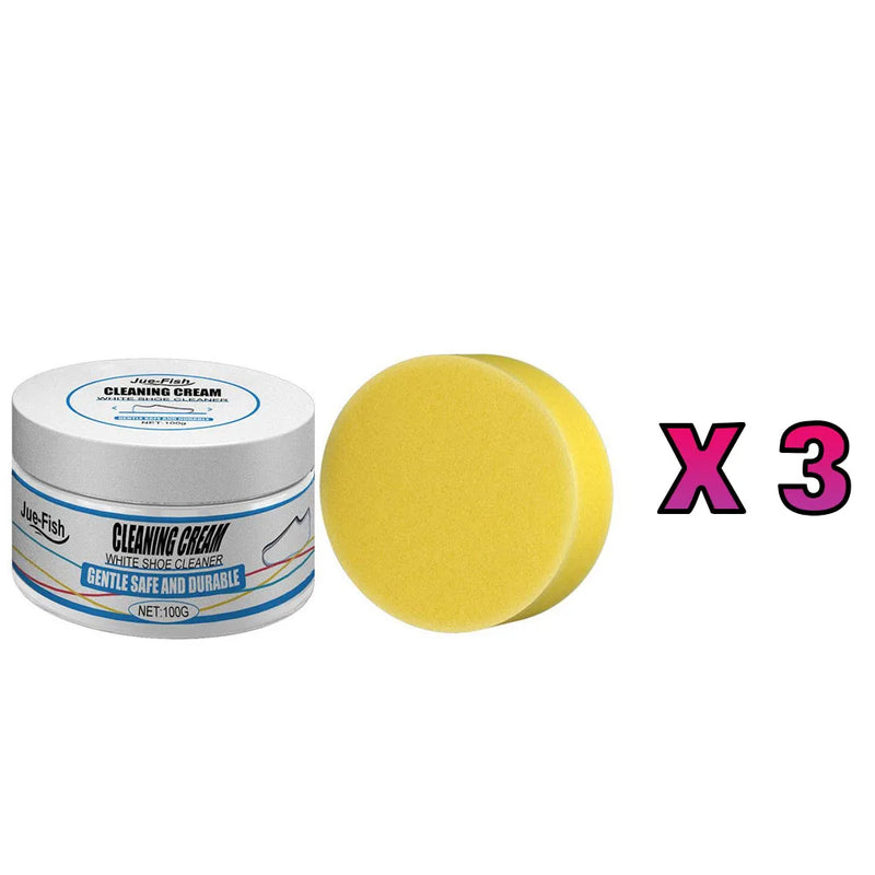 “Creme de Limpeza para Sapatos Brancos com Esponja – Removedor de Manchas, Creme Clareador para Sapatos, Limpeza Multiuso para Sapatos e Tênis.”