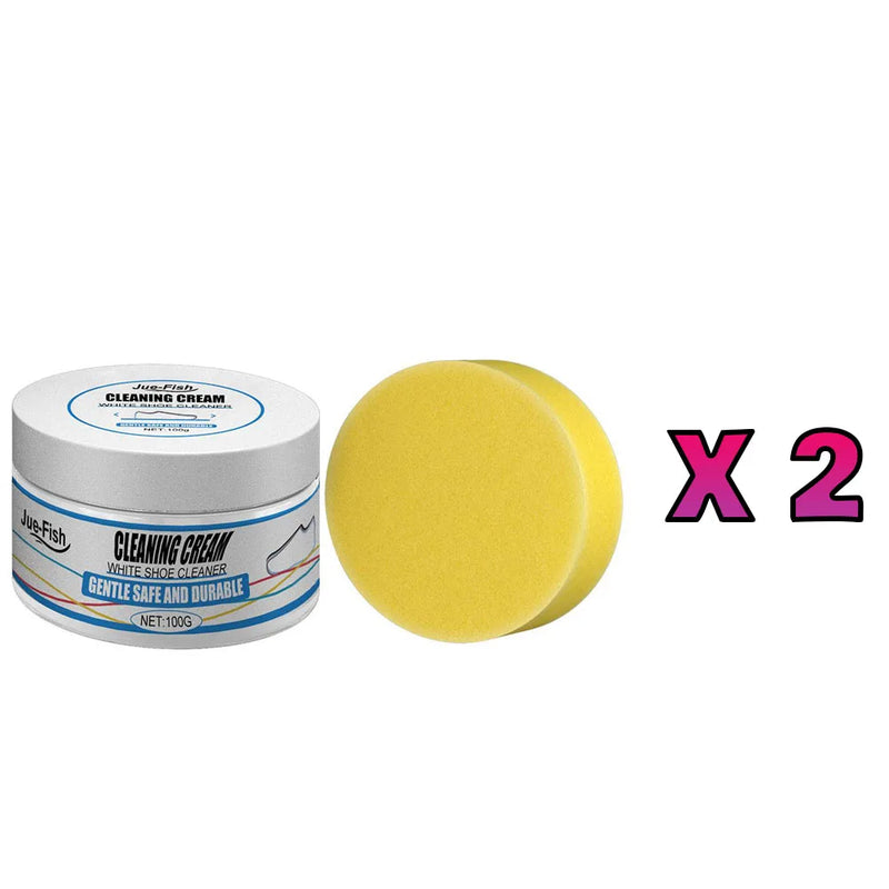 “Creme de Limpeza para Sapatos Brancos com Esponja – Removedor de Manchas, Creme Clareador para Sapatos, Limpeza Multiuso para Sapatos e Tênis.”