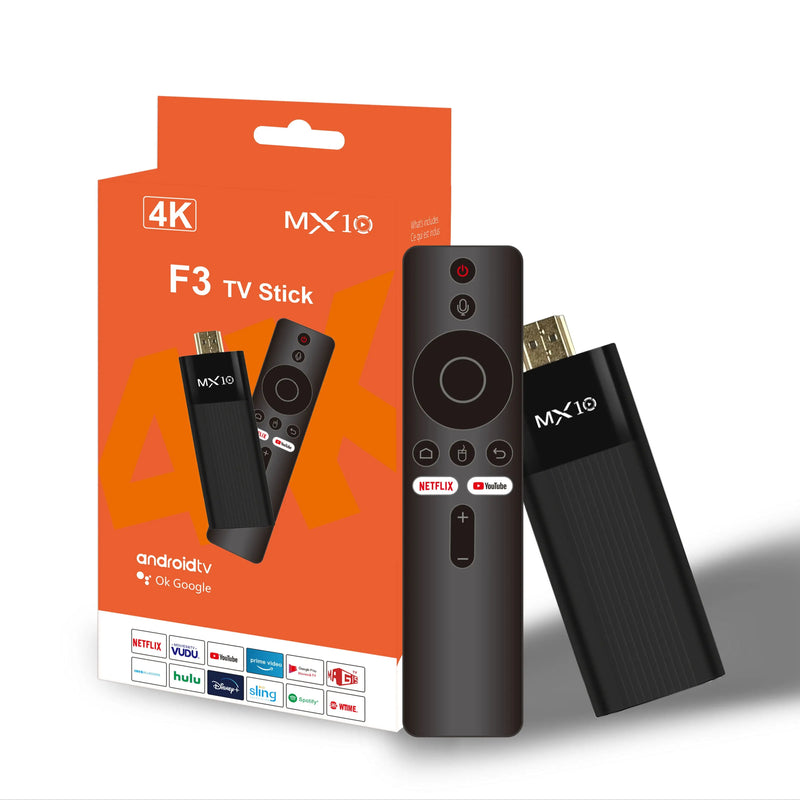Ultra HD 4K Android TV Stick MX10-F3 Mini TV Stick Doméstico H313 Quad Core Suporte Wi-Fi Dual 2.4/5G 2GB RAM 16GB ROM