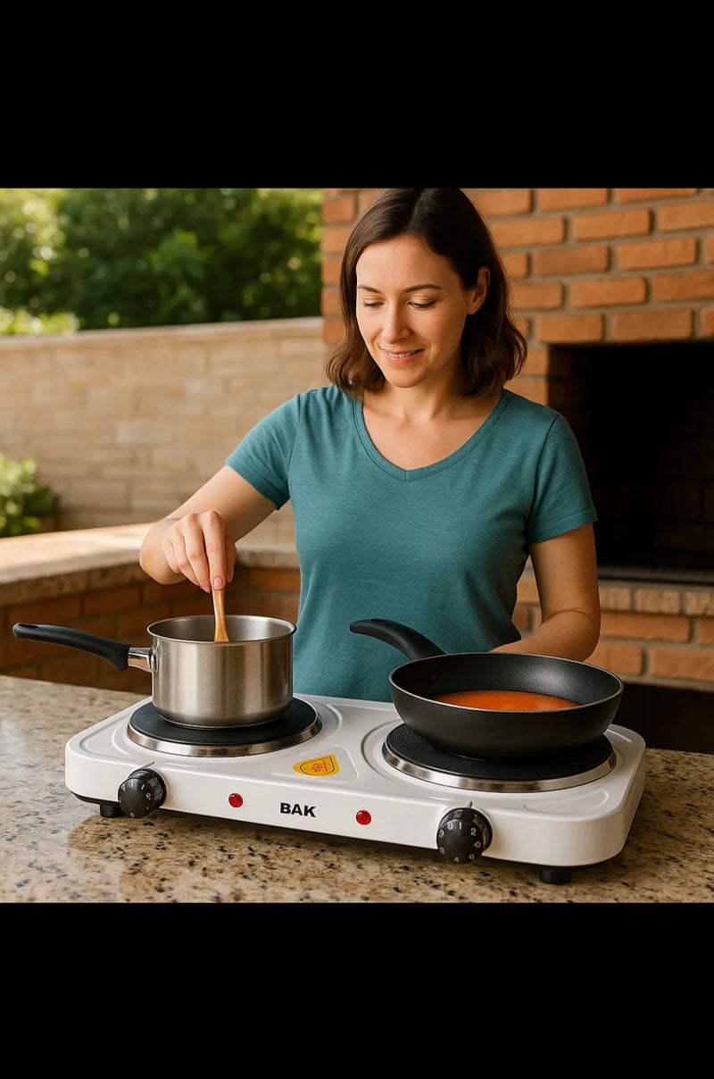 Fogão Cooktop Elétrico 2 Duas Bocas Portátil Mesa Viagens