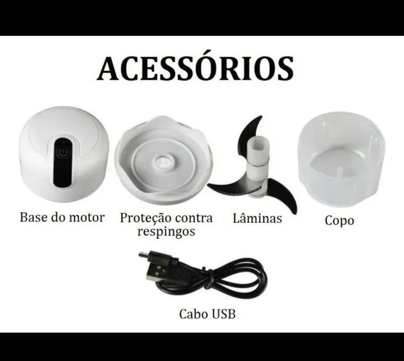 Mini Processador Elétrico De  Legumes e carne . Usb - 3 Lâminas Cor Branco