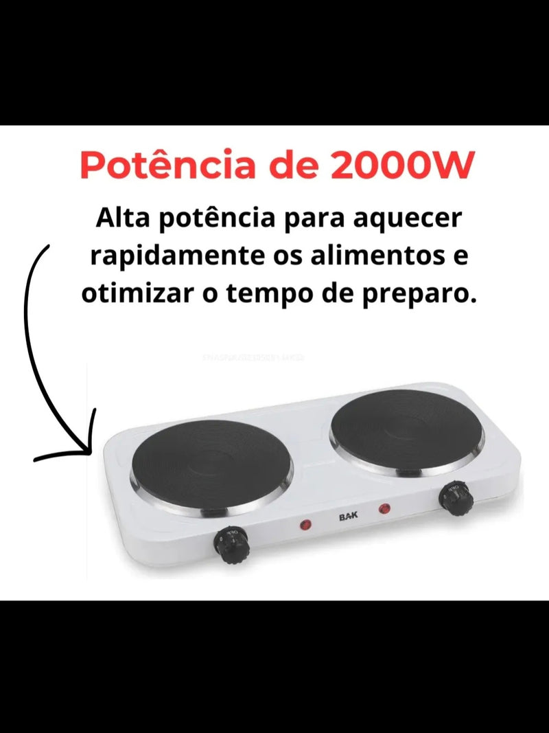 Fogão Cooktop Elétrico 2 Duas Bocas Portátil Mesa Viagens